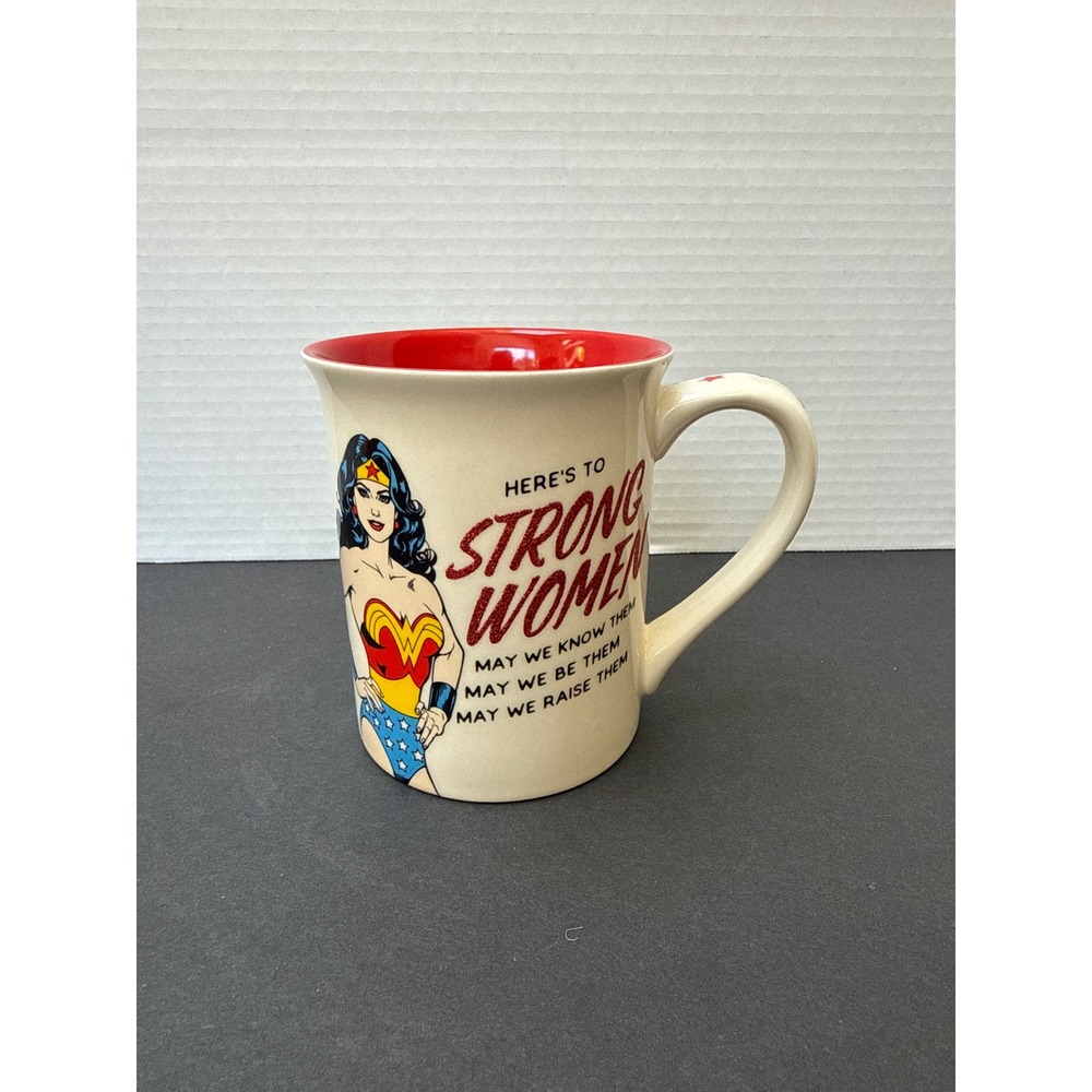 Our Name Is Mud Wonder Woman Strong Women Coffee Mug with Red Glitter Accents.